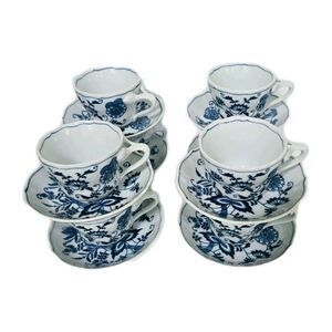 Vintage Blue Danube Blue Onion 8 Cups And 8 Saucers Set Rectangle